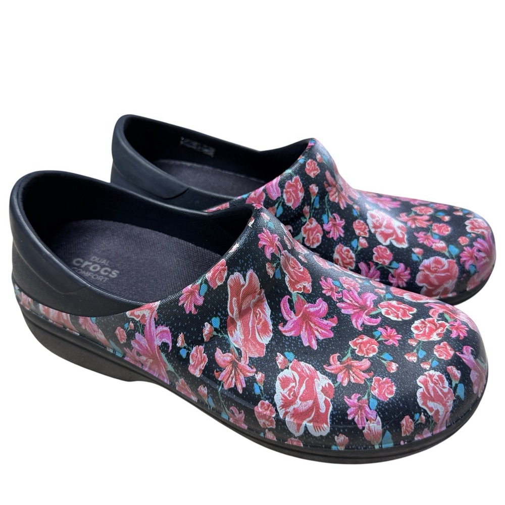 Crocs Neria Pro II At Work Clog Women Size 9 Slip Resistant Shoes Graphic Floral